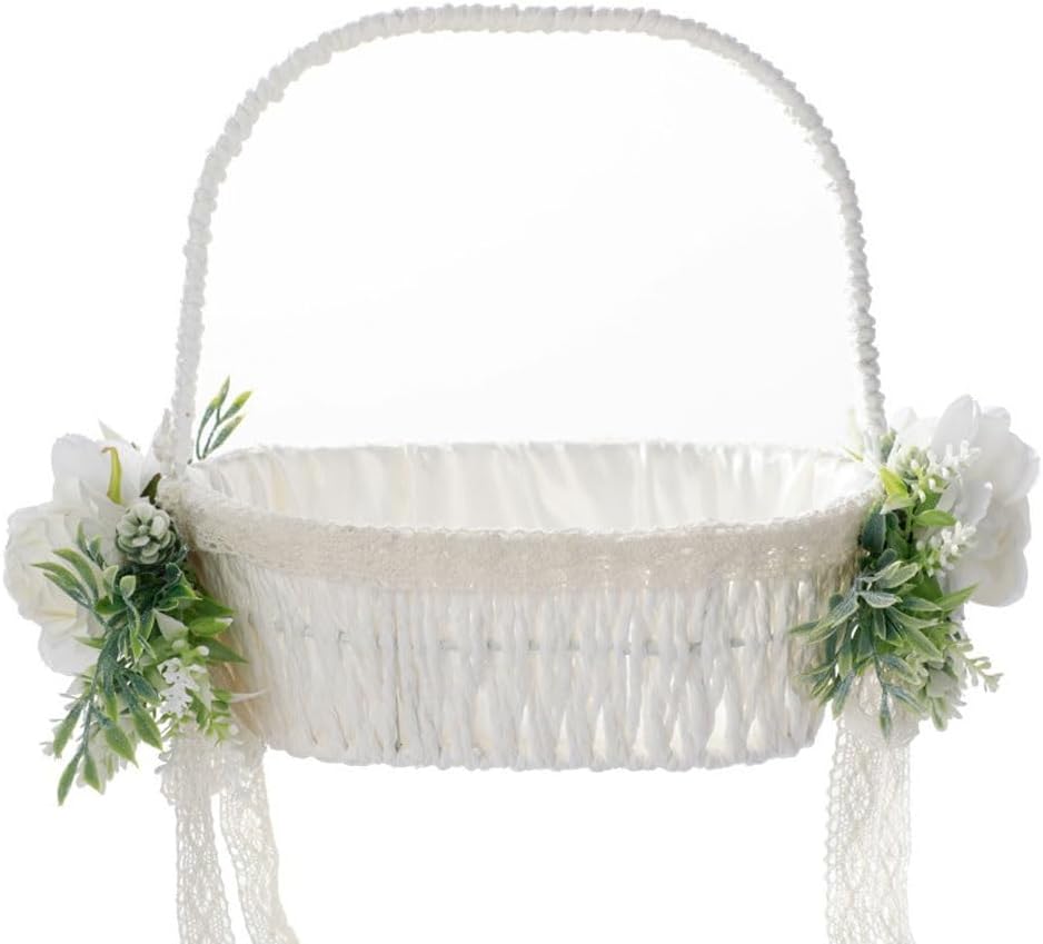Basket White Teng Pan Handheld Flower Basket Outdoor Wedding Petal Basket