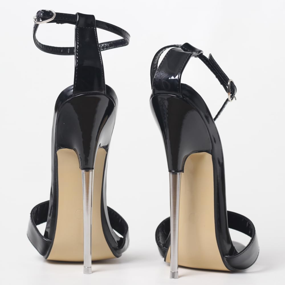 PROMI Tacones Altos Sandalias De Tacón Alto 18CM Stiletto Heels Metal Negro
