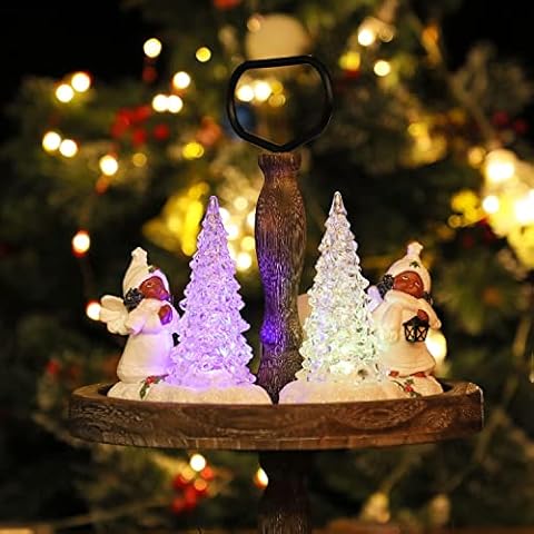 simpdecor Christmas Tree with Angel Tabletop Christmas Tree Light with Sparkling Multicolored Lights and Timer Decoration Cover
