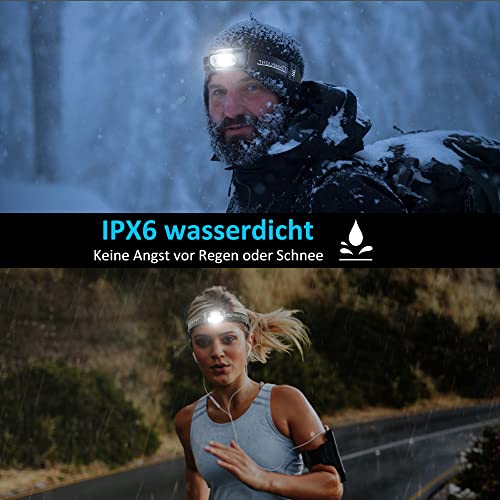 Cocoda Stirnlampe mit 4 Helligkeiten, Ultrahelle Wiederaufladbare LED Kopflampe, 160 Lumen, Wasserdichtes IPX6, Gestensensor, Einstellbarer Stirnlampe USB fürs Laufen, Joggen, Angeln, Camping, Jagd - 5
