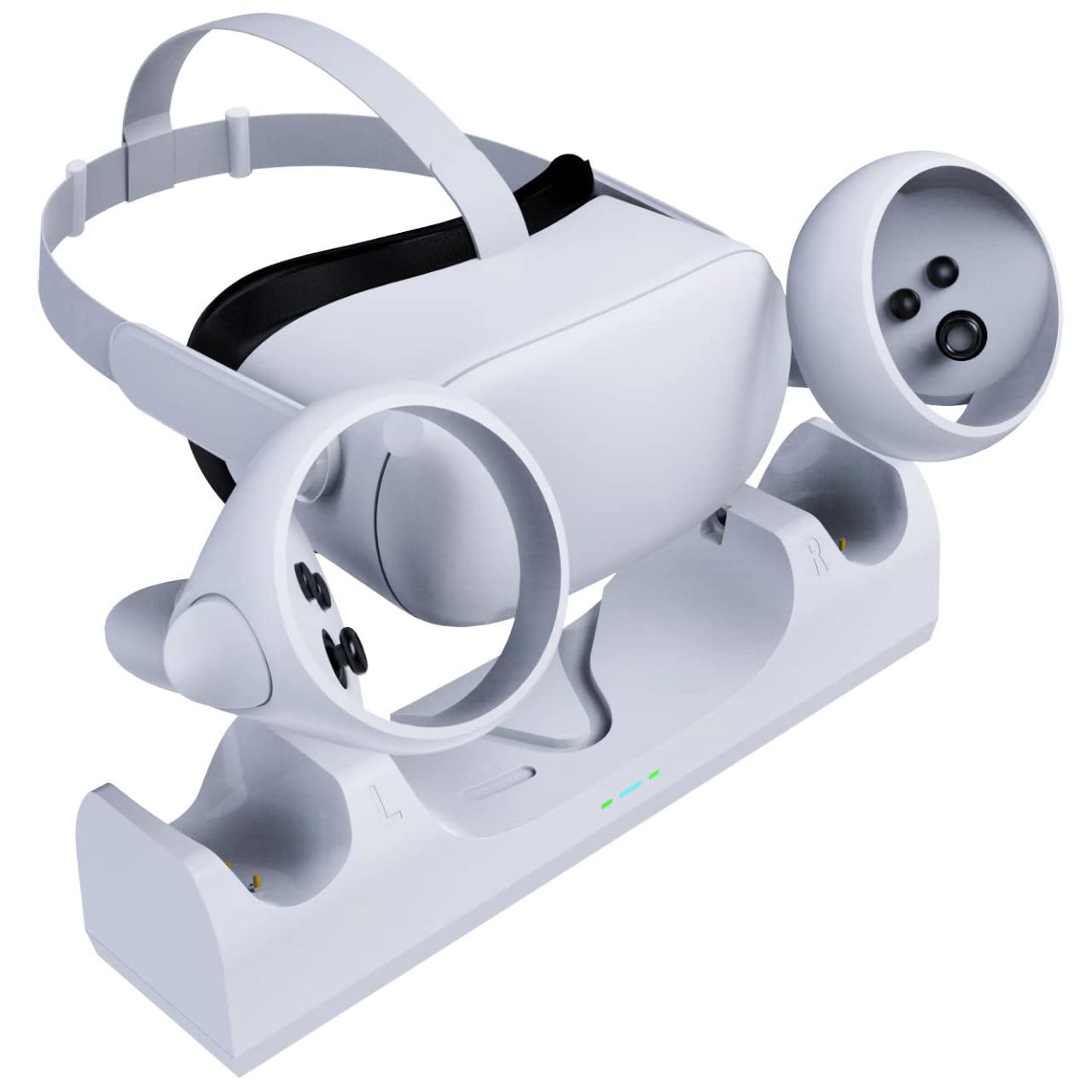 For Oculus Quest 2 VR Multifunctional Controller Charging Station, Multifunctional Cooling Base, Dual Charger Docking Station for Oculus Quest 2 VR Holder (White, Oculus Quest 2) OQ2-009