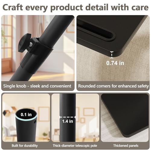 Image of YUHFERA Sofa Armrest Tray Table for Couch - 360 Swivel Height Adjustable End for Small Spaces, Snack Side Table for Bed or Chair with Phone & Tablet Slot (Black,Standard)