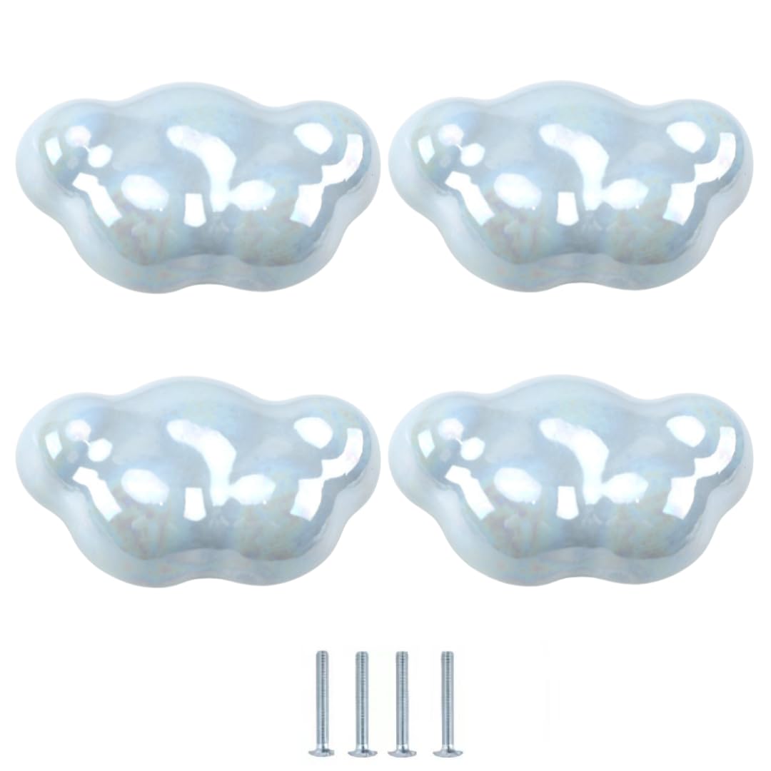ENmrfvkz Ceramic Cupboard Drawer Handle Knobs, Ceramic Cupboard Drawer Knobs, Cloud and Star, 4 Pcs Multicolor(Blue Clouds)