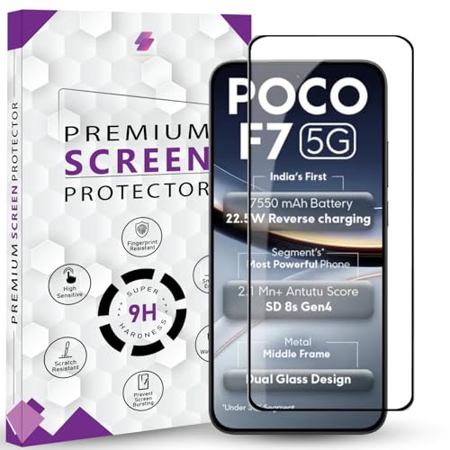 Image of Premium Tempered Glass Screen Protector Guard For Poco F7 (6.83 Inch, Pack of 1) | Ultra Clear Glass Edge to Edge Coverage With Easy to installation kit