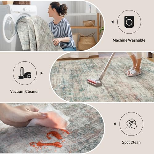 9x12 Area Rugs Washable Rug: Modern Abstract Living Room Rug Soft Anti-Skid Thin Carpet Indoor Floor Non-Shedding Carpets for Bedroom Dining Room Farmhouse Nursery Home Office Multi Color