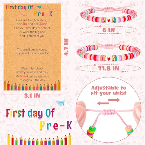 Image of Back to School Supplies, First Day of Kindergarten Bracelet, Back to School Bracelet Mommy and Me, Prek Matching Wish Bracelets Set, Adjustable Bracelet for Boys Girls Gifts Stuff Bulk