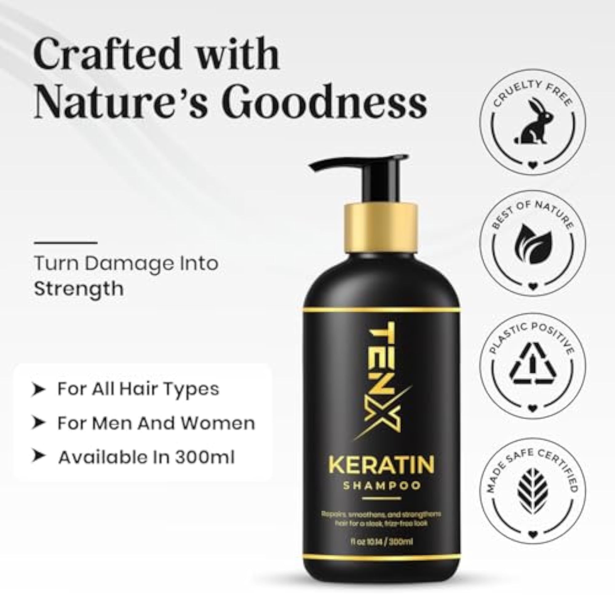 TENX Keratin Shampoo for Frizzy Hair, 200ml