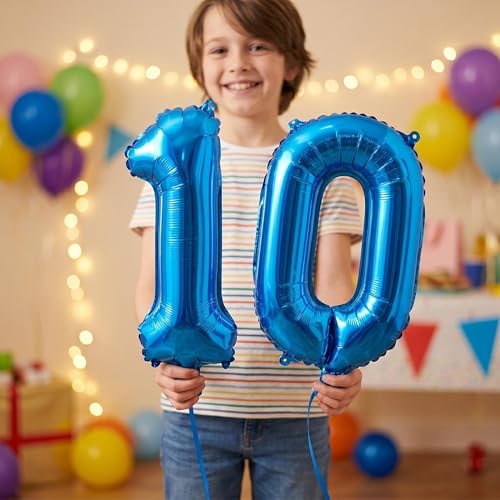 Image of Number 10 Balloon Foil Mylar Balloons for Birthday Party Decoration (Blue, 16 Inch)
