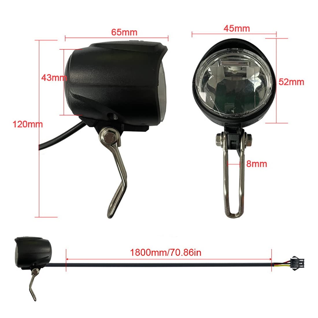 Set di luci Anteriori e Posteriori per Bicicletta elettrica 12-72 V Kit di Cavi di Collegamento per fanale Posteriore per Bici elettrica Accessori per Bici elettriche
