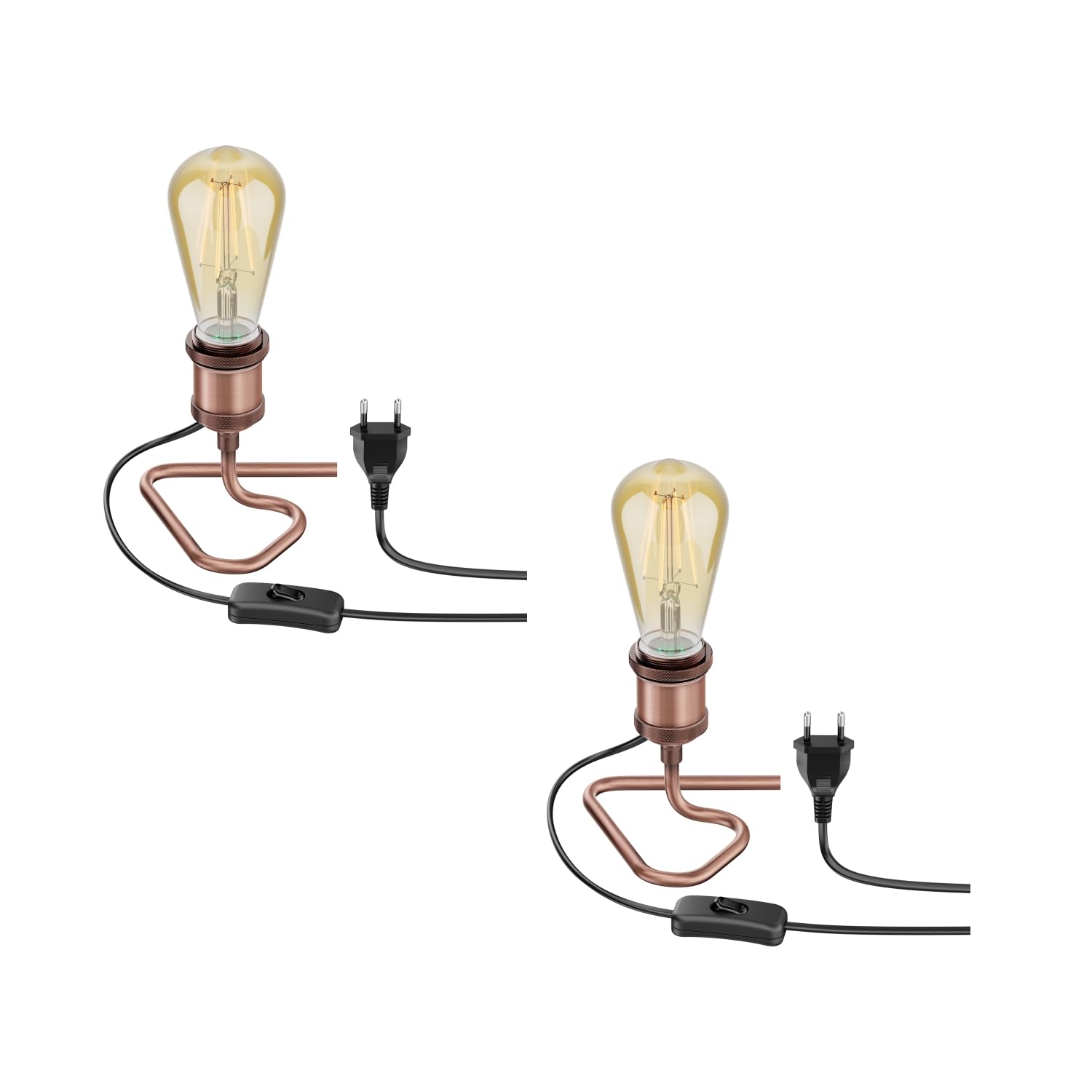 ledscom.de 2x Tischlampe RETRA, Schalter, bronze + LED Lampe 814lm warmweiß