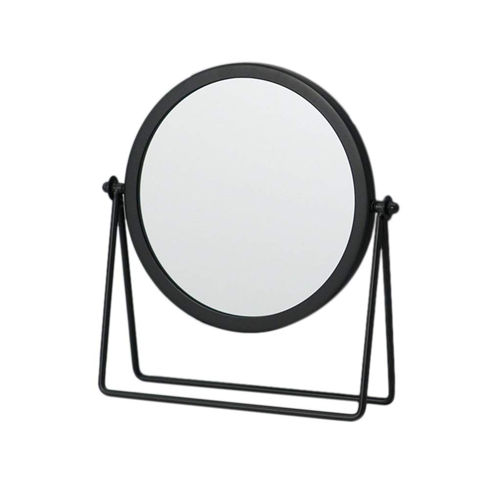 FLYIODFCXV Cosmetic mirror, Metal Decorative Mirror Lady Desktop Makeup 360℃ Round Shape Vanity Backlit Mirrors(Black)