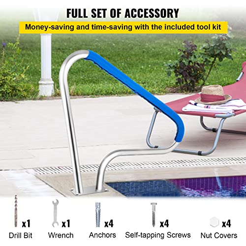 VEVOR Schwimmbad-Handlauf 121,9x91,5 cm Pool Haltegriff Ø 4,8 cm Edelstahl Einstiegshilfe Pool Kurven-Design Griffbogen mit Griffabdeckung & Zubehör Ideal für Schwimmbäder Schräglage Spa Wasserpark
