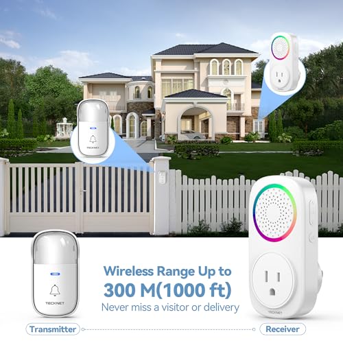 TECKNET Self-Powered Wireless Doorbell Kit - Plug-Through Door Bell with RGB Light, 60 Chimes & 5 Volume Levels, IP66 Waterproof Classroom Doorbell, 1000ft Range Doorbells for Home/Office - image 7