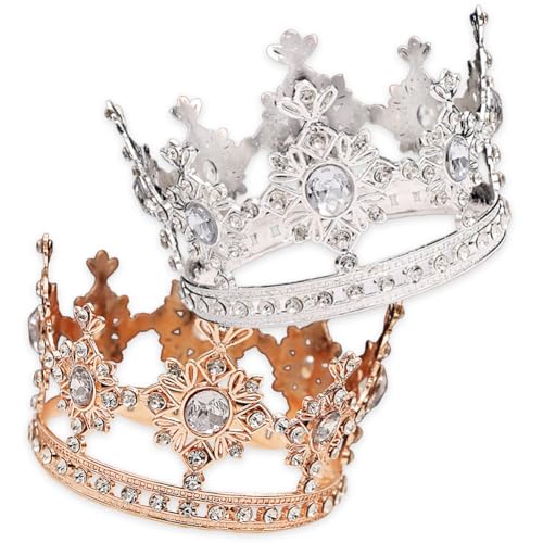 Decoración para tartas de corona,2PCS Crown Cake Gold,mini corona para tartas,Decoración Para Tartas Para Cumpleaños Novia Boda Realeza Temática Decoración Fiestas (Oro rosaPlateado)