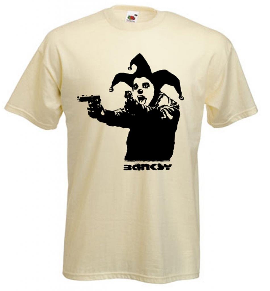 Tribal T-Shirts Banksy Clown Mens T Shirt (Medium, Natural) Cream