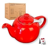 Urban Lifestyle – Tetera de porcelana 1,1 L con infusor y filtro · Tetera infusiones cerámica roja antigoteo · Tea Pot elegante estilo Swansea