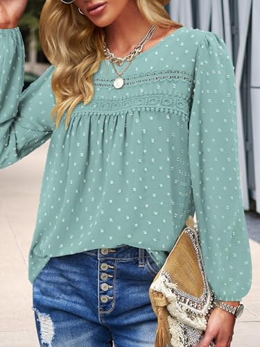 BETTE BOUTIK Womens Boho Fall Long Sleeve Shirts Crewneck Dressy Casual Blouses Trendy Flowy Tops