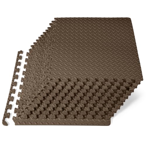 Image of ProsourceFit Exercise Puzzle Mat 1 /2-inch, EVA Interlocking Foam Floor Tiles for Home Gym, Workout Equipment, Kids Play Areas, Brown, 48 Sq Ft - 12 Tiles