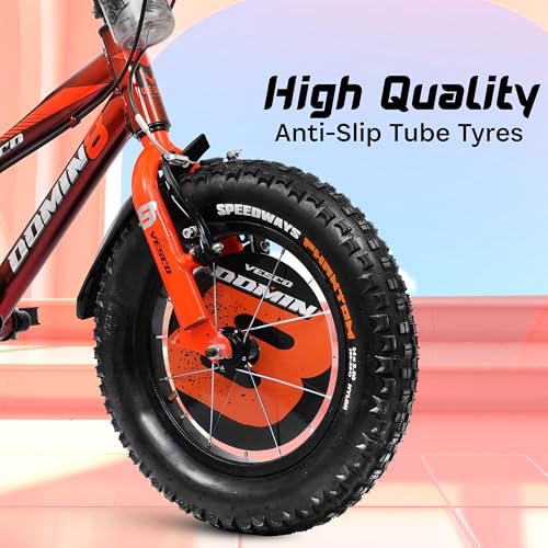 Image of VESCO Domin8 14T Kids Cycle for Boys & Girls, 14-Inch with Balance Wheel, Back Rest & Rigid Fork |9 Inch Frame Size | Ideal for Ages 3-6 Years (Orange)