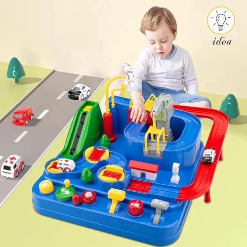 Image of Storio Car Race Tracks for Boys, Adventure Toys for 3+ Year Olds, City Rescue Vehicle Puzzle Playset for 3-7 Year Old Boys|Stem, Montessori, Fine Motor Skills Development Toy, Multicolor