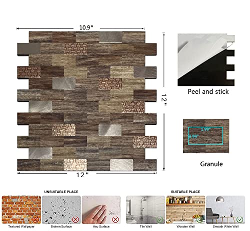 Xuaniny Peel And Stick Metal Backsplash Tiles, Self Adhesive Aluminum Subway 3D Wall Sticker For Kitchen Bathroom (12"X11.02") (10, Light Yellow Wood+Bronze Frosted) #TOP1