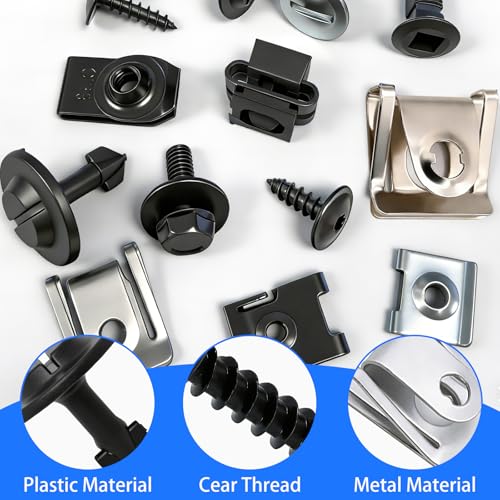 Image of 130Pcs Fender Fastener Screw & U Nut Clip Kit, Automotive Clips Fasteners Assortment, Universal Car Body Clips and Screws for Bumper Fender Trim Panel Engine Under Cover