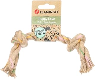 Flamingo Puppy Spielzeug Luro Seil mit 2 Knoten Braun – M | 32 cm L x 5 cm B x 5 cm H, 100% Natürlicher Hanf, Verhindert Zahnbelag und Massiert das Zahnfleisch, Perfekt für Welpen! product image