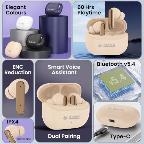 Image of AROMA TWS31 with Upto 36 Hrs* Playtime BT V5.4, Type C Fast Charging True Wireless Earbuds