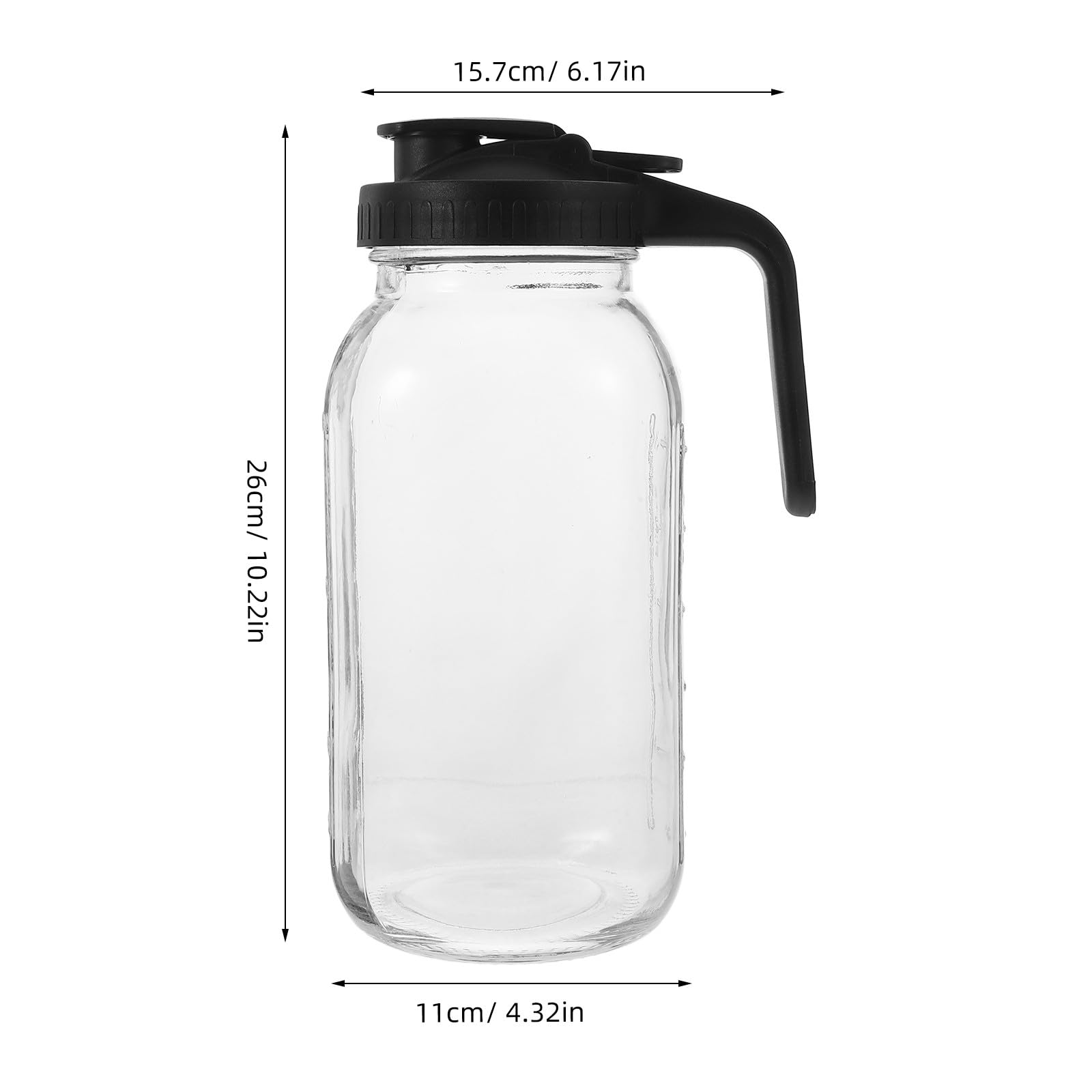 Jarra de Vidrio para Jugo y Agua 1,9l con Tapa y Asa Negra, Recipiente Medidor para Bebidas Frías, Jarra para Nevera y Suministro de Restaurantes