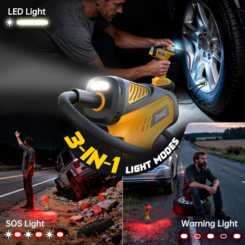 Image of DIYtoolifz Cordless Tire Inflator Air Compressor Compatible with Dewalt 20V Battery (Tool Only), 150 PSI Portable Car Air Pump with Digital Pressure Gauge, Automatic Shut Off, LED Light
