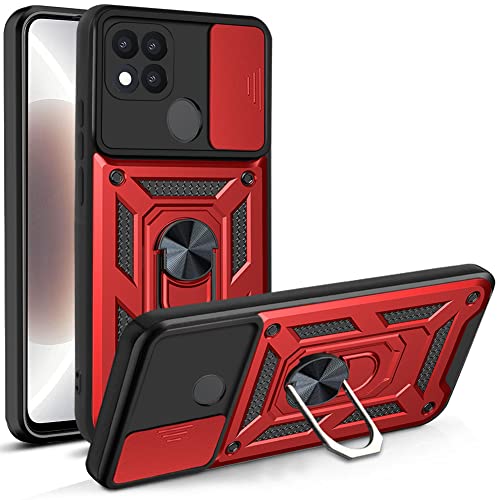 DESSEN Funda para OPPO A15 | A15s, Carcasa de Silicona Suave de TPU/PC y Lente Cover, con Magnético Soporte de Anillo Giratorio, Golpes Bumper Case. Rojo