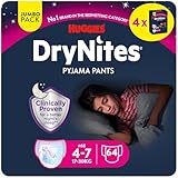 Huggies DryNites hochabsorbierende Nachtwindeln bei Bettnässen, für Mädchen 4-7 Jahre, 4 x 16 Windel-Pants (64 Stück), Monatspack