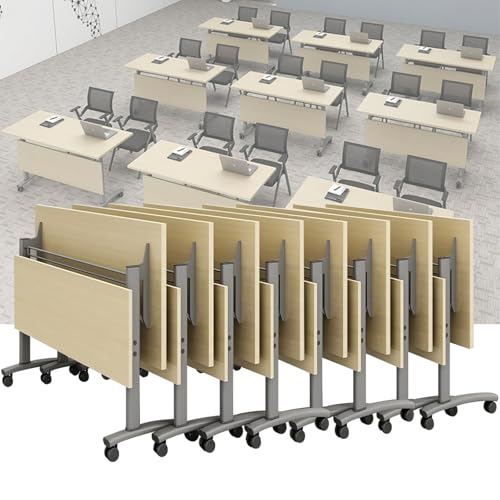 Mesa de conferencias plegable móvil, paquete de 8 escritorios de oficina con ruedas, modernas mesas de entrenamiento y seminarios, 63 x 23.6 x 29.5 pulgadas, muebles de reunión para aula