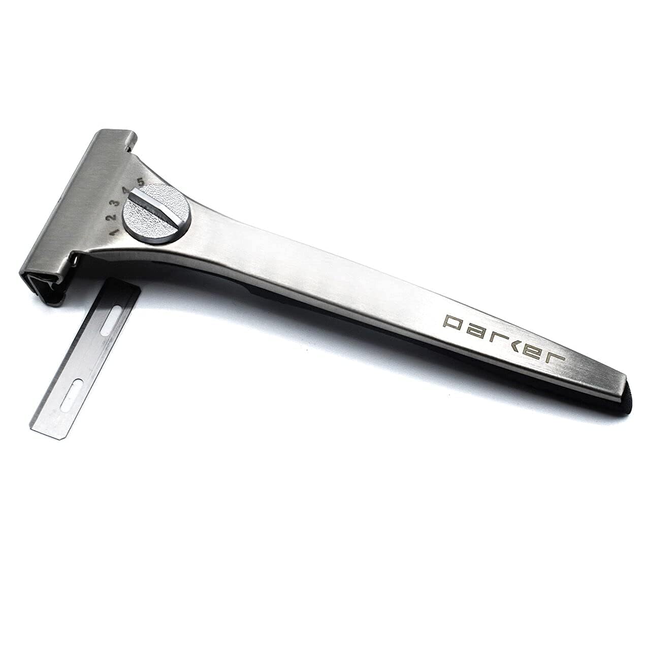 Maquinilla de afeitar de seguridad de inyección ajustable Parker - 20 hojas de maquinilla de afeitar de inyección Parker incluidas - Personalice su afeitado con un giro del dial