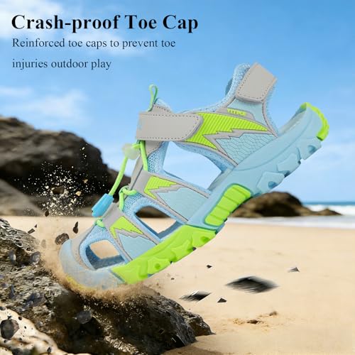 Image of JMFCHI Boys Girls Sports Sandals Summer Kids Closed Toe Outdoor Sandals Athletic Water Shoes Sandals Child Pool Beach Sandals Quick Drying Slip Resistant | Little /Big Kid,Comfortable lightweight,Non-slip soft sole,Hook-and-loop closure,Easy wear,Anti-collision toe,Daily casual