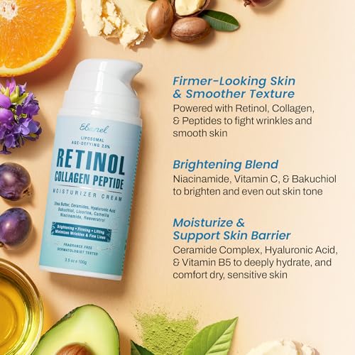 Image of Ebanel Retinol Cream for Face 3.5Oz with Collagen Peptide & Hyaluronic Acid | Firming Anti-Aging Moisturizer with Ceramides, Vitamin C & B5, Helps Reduce Wrinkles and Fine Lines, Day & Night