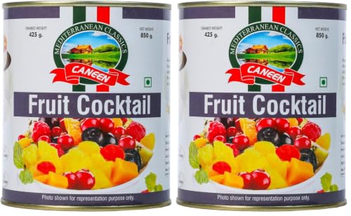 Image of CANEEN Fruit Cocktail 850g | Assorted Canned Fruits with Pineapple, Papaya, Muskmelon, Cherry & Raisin | Quick & Easy Fruit Salad, Desserts, Baking, Cakes, Custard (Pack of 2)