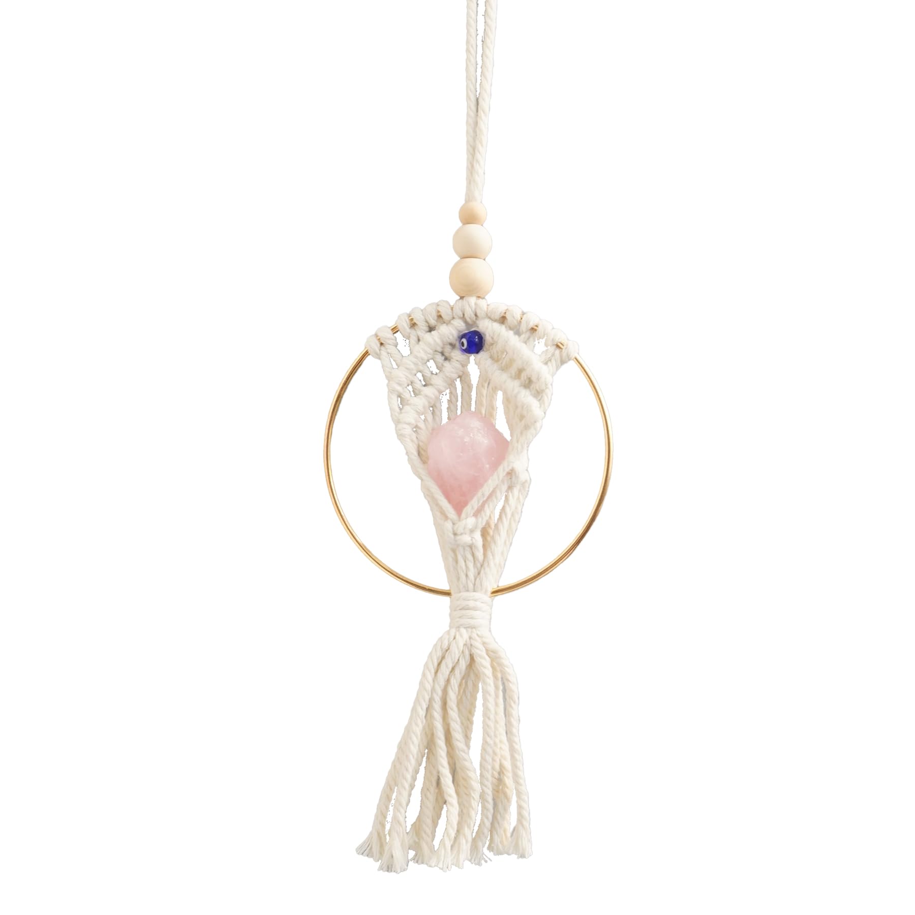 Boho Handmading Woven Evil Eye Energy Healing Crystal Wall Decor Dream Catcher (Pink - Unconditional Love)