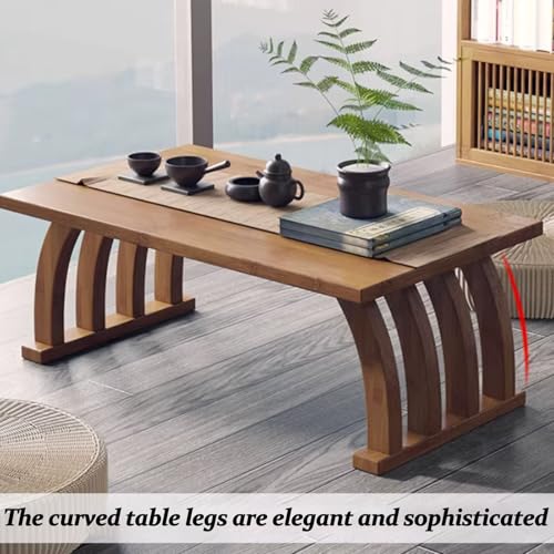 Table basse japonaise en bambou naturel, finition tatami