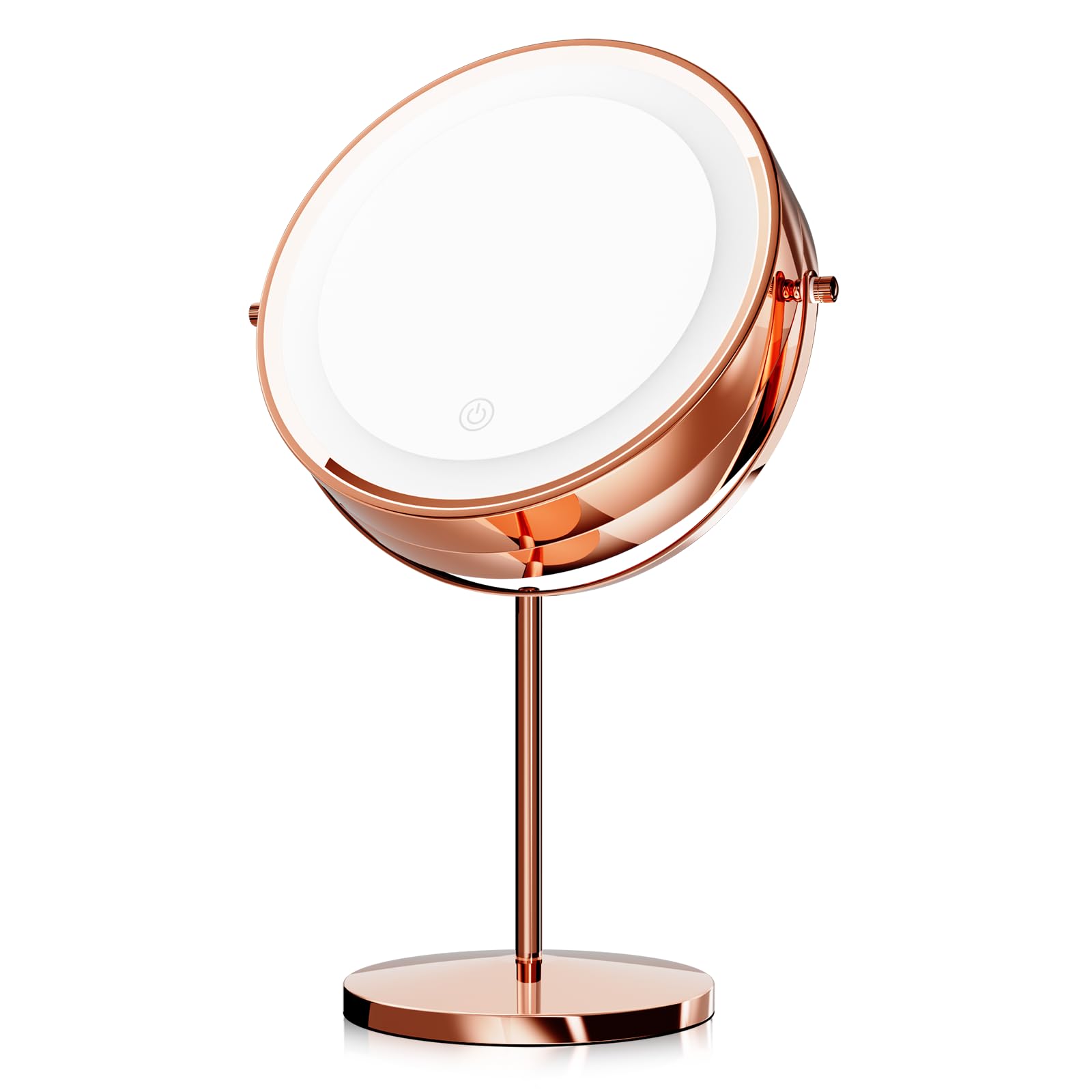 Magshion Lighted Makeup Mirror with 3 Color Lights & 10X Magnification, 360° Swivel Design, Double-Sided Vanity Mirror with Stand for Bathroom & Bedroom Tabletop, 14