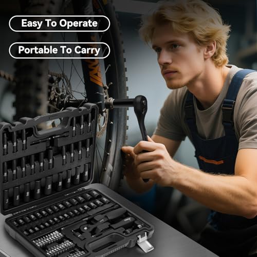 Image of DISEN 94 PCS 1 /4 inch Drive Impact Socket Set, Shallow & Deep Socket SAE(5 /32 inch-9 /16 inch) & Metric(4-15mm), Torx Screwdriver Bit Set, 72T Ratchet Wrench Handle, CRV Tool Set with Adapter, Automotive Repair