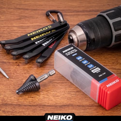 Image of NEIKO 10621B Step Drill Bit, 1 Step 7 /8 inch Spiral M35 Cobalt, AlTiSiN Coated, 1 /4 inch Quick Change Step Bits for Steel, Metal, Wood, Plastic, Unibit Cone Drill Bits, Two Flute