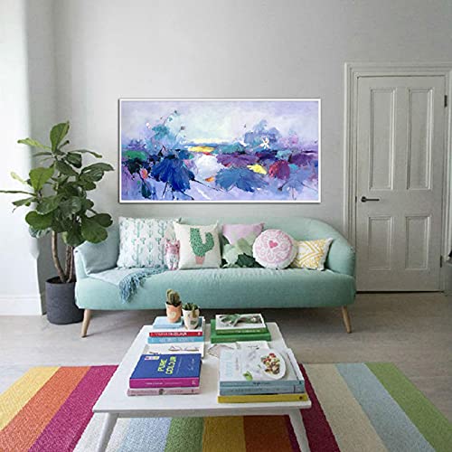 Tableau pop art grand bleu avec peinture de lotus abstrait sur toile 40x80cm - 2
