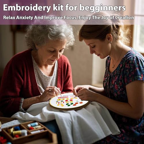 Image of Sutesloly Embroidery Kit for Beginners Adults, 4 Sets Learn to Floral Patterns Simple Starter kit for Beginners, Easy Practice Kit, 7.8inch Hoop, Hand DIY Craft for Women,Purple