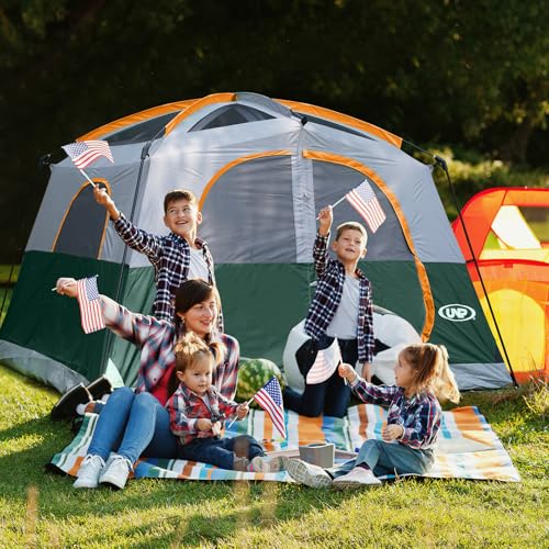 Image of UNP 6 Person Tents for Camping Waterproof Family Cabin Tent with Rainfly | Easy Setup Windproof Double Layer Camping Tent with 1 Mesh Door & 5 Large Mesh Windows 10'X9'X78in(H)