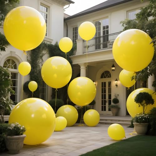 Image of Yellow Giant Balloons 36 Inch, 9pcs Jumbo Large Round Latex Balloons for Baby Shower Birthday Sunflower Theme Party Decorations