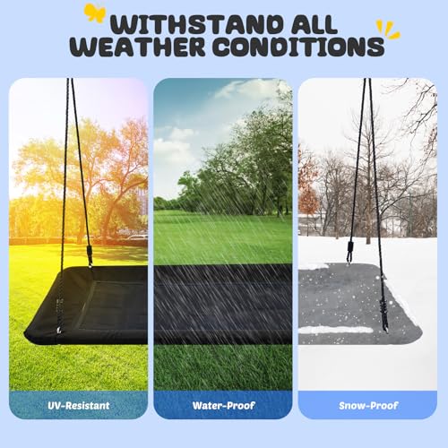 Image of Trekassy 60 inch Large Rectangle Platform Tree Swing for Kids Adults, 700lb Capacity Outdoor Flying Swing, 900D Oxford Waterproof Giant Swings with 2 Hanging Straps for Backyard- Black (Patented)