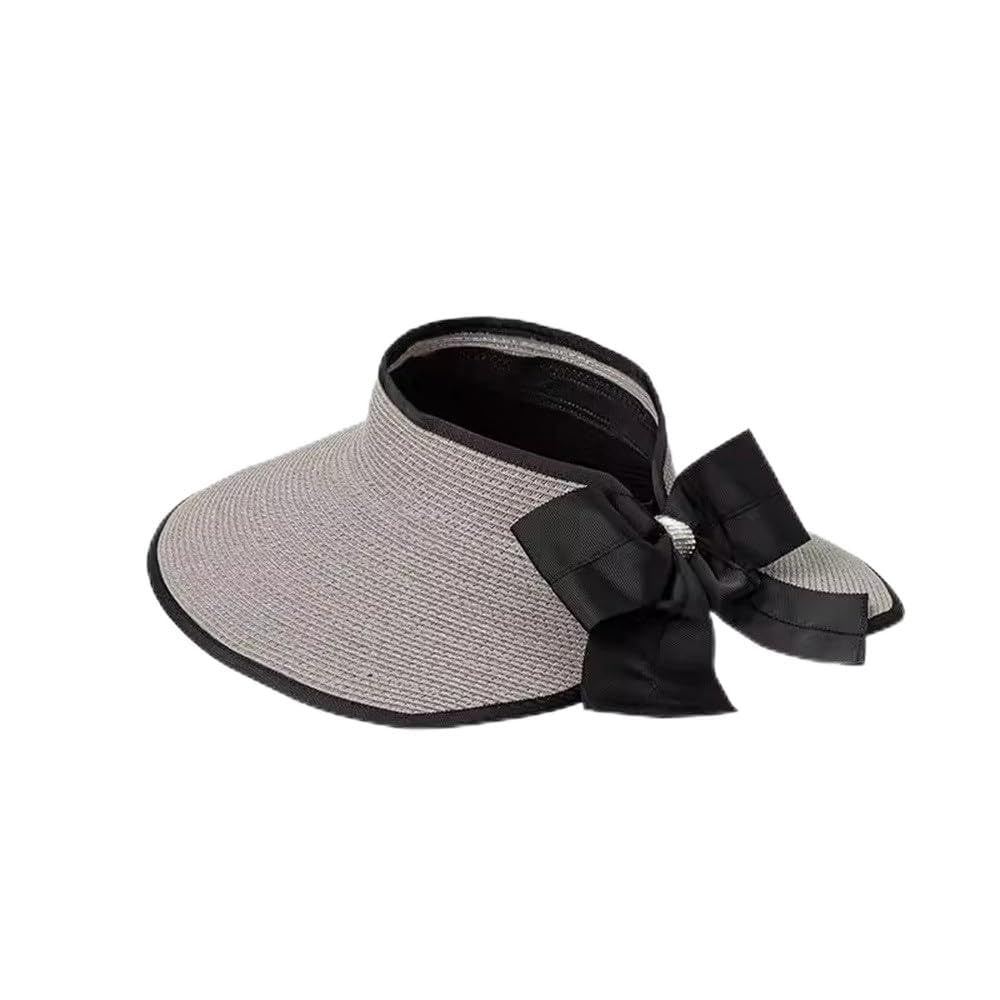 Visera de Paja para Mujer Sombrero de Paja Lateral Verano for Mujer, Sombrero Copa Hueco for el Sol para Sombreado al Aire Libre