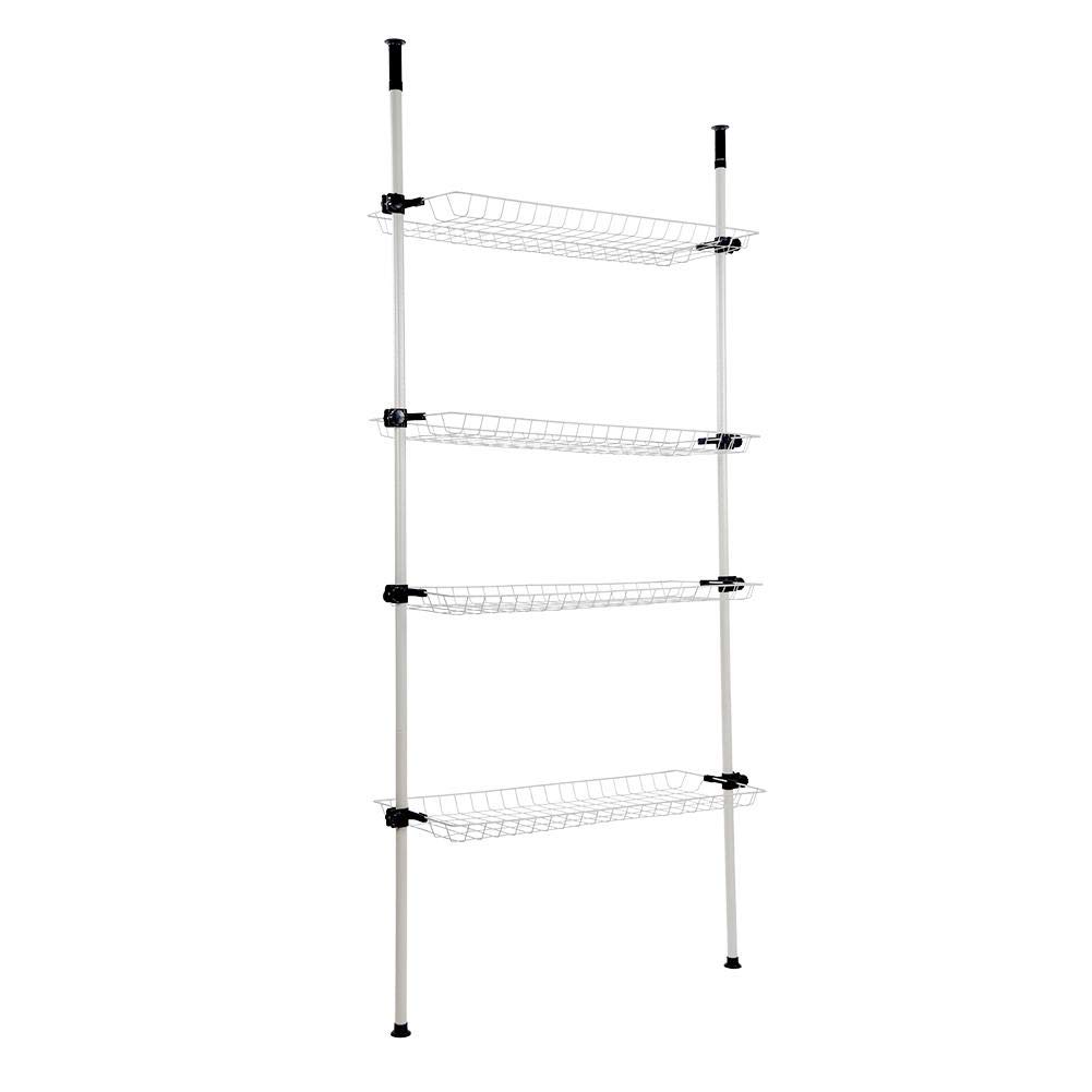 Ausla Wielowarstwowa Regulowana Półka do Przechowywania Kosze Metalowe Półka do Przechowywania 4 Zdejmowane Kosze 275 323 Cm od Podłogi Sufitu Żelazny Organizer Sypialni Pralnia Przedpokój