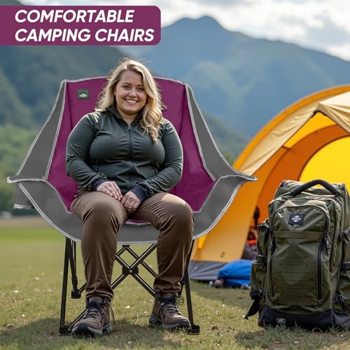 Northroad 2 Pack Sillas de Camping Sobredimensionadas, Silla Plegable Almohadillada para Exterior con Porta Vasos y Bolsa de Transporte, Capacidad 300 lbs, Gris y Púrpura miniatura 6